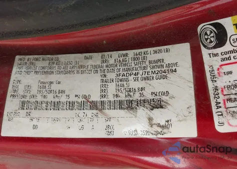 2014 Ford Fiesta Titanium из США, поврежденный, VIN 3FADP4FJ7EM204194